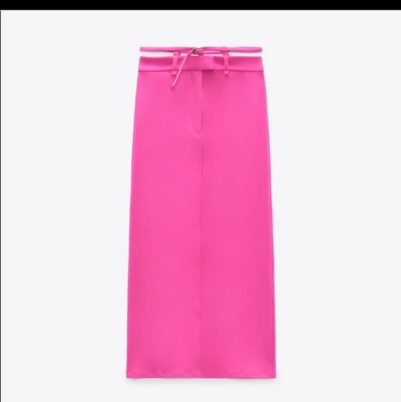 ZARA | NWT FUCHSIA MIDI SKIRT WITH BELT BLOGGERS FAVORITE M - Picture 7 of 7